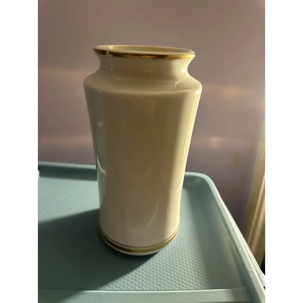 Vintage Japanese Porcelain Cylinder Vase Gold‑Trim Pagoda Scene